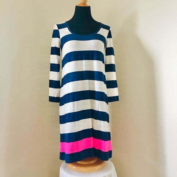 LILLY PULITZER Dress In Bright Navy Aquatic Stripe Engineered Dress Size XS - Picture 3 of 4